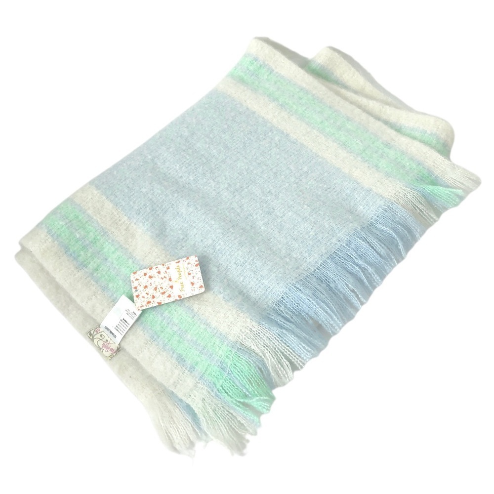 NWT FREE PEOPLE SOFT BLUE GREEN WHITE STRIPE FRINGE SCARF